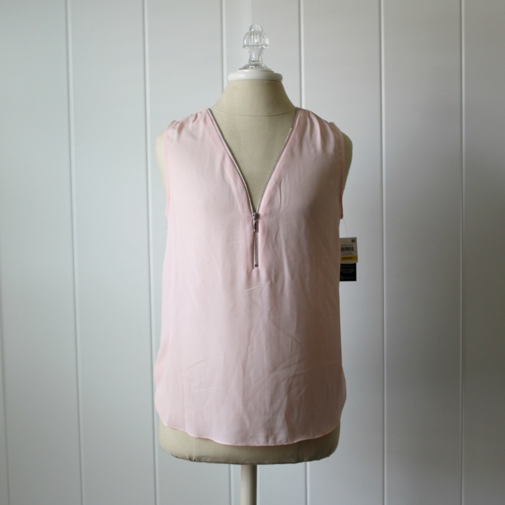 NWT INC Pink Sleeveless Chiffon Zipper Blouse M